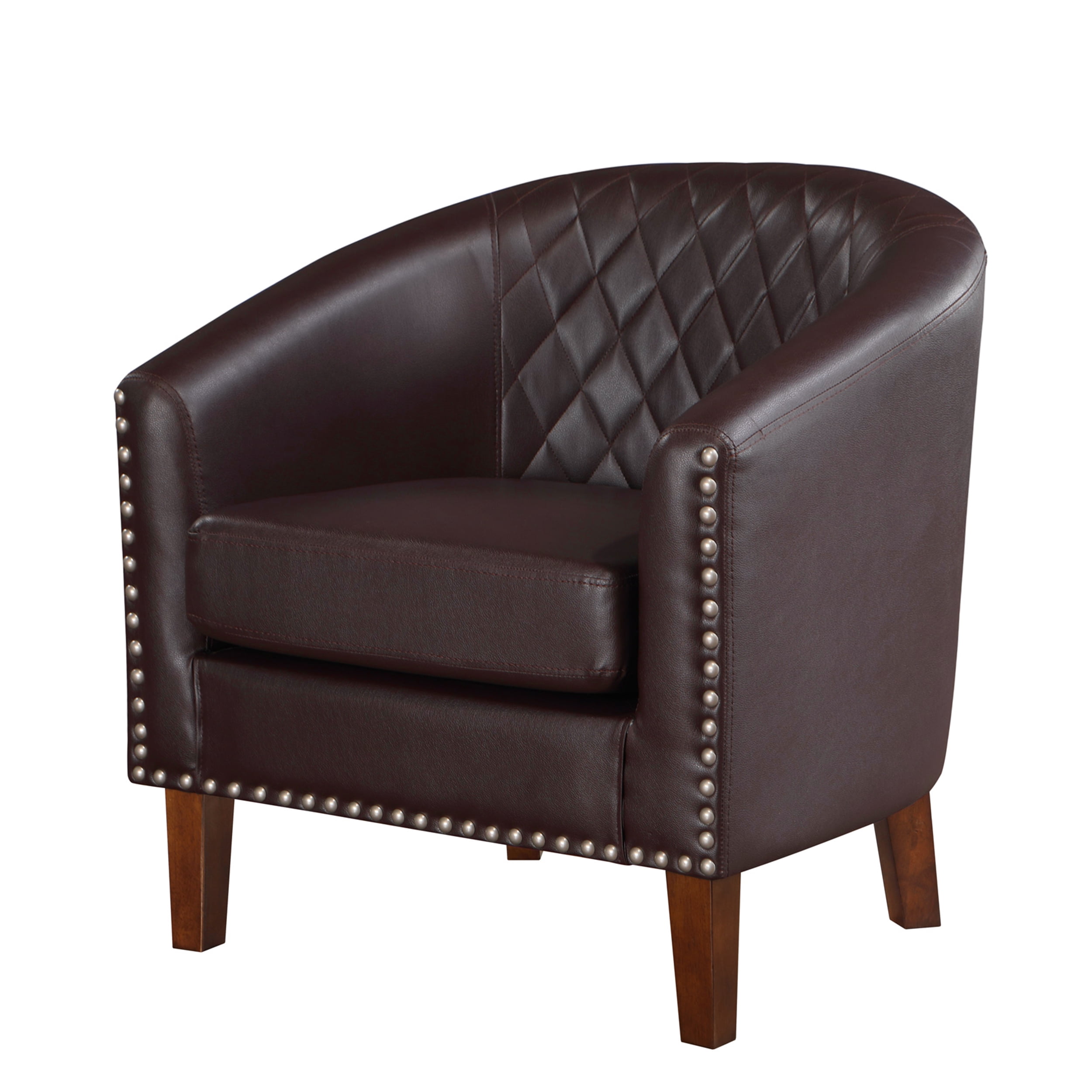TrumanPick Accent Chair Faux Leather Club Barrel Chairs Studded Bucket Arm Chair for Living Room, Brown