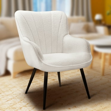 TrumanPick Accent Chair Modern Boucle Comfy Armchair Wingback Vanity Chair with Tall Back for Living Room, White