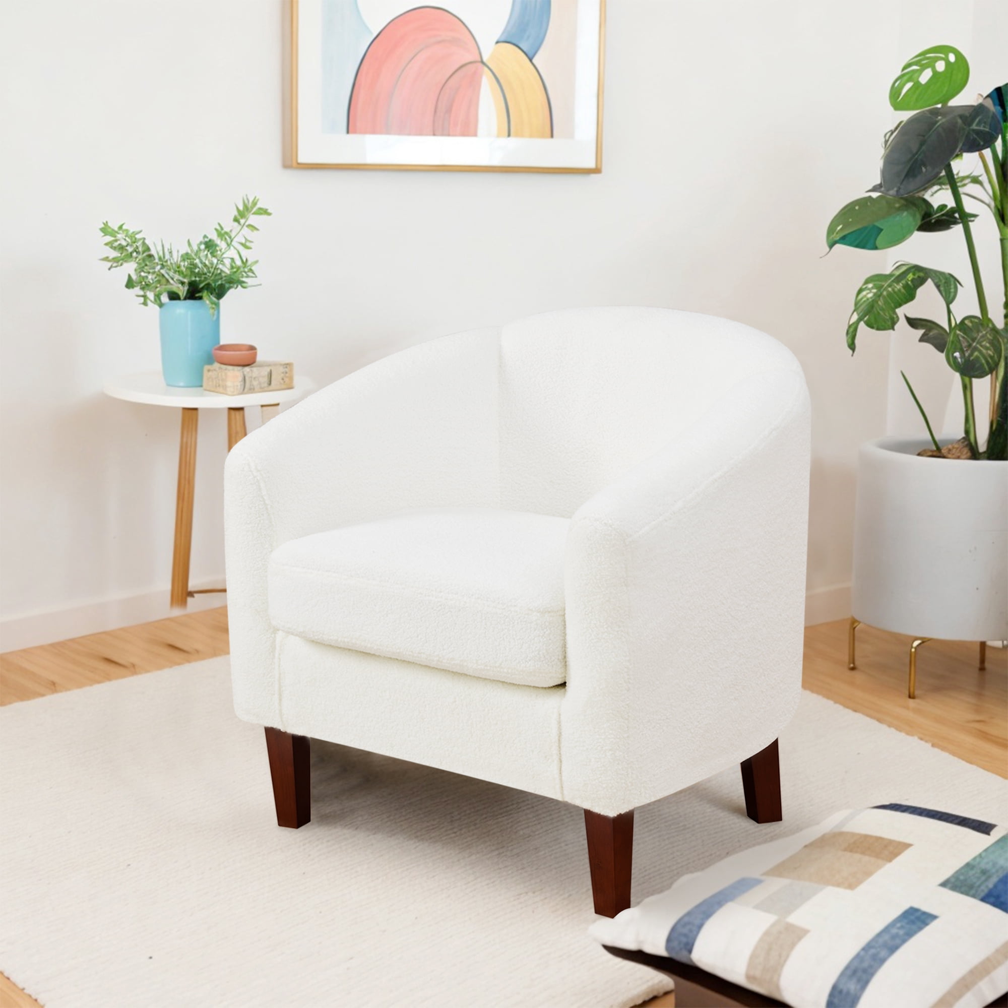 TrumanPick Accent Chair and Cozy Barrel Chair Teddy Velvet Club Chair Comfy Armchair for Living Room,White