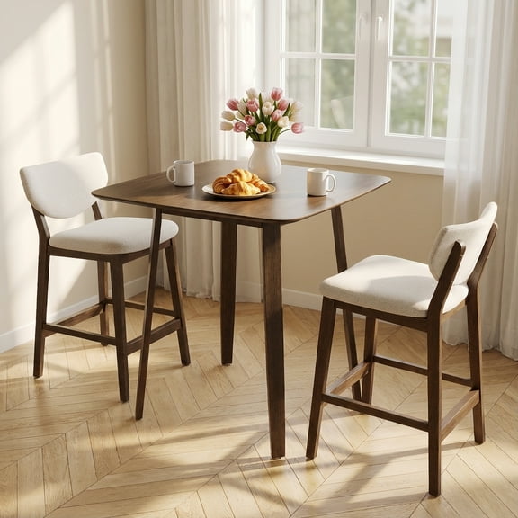 TrumanPick 3 Piece Dining Table Set,Modern Bar Stools with Back & Wood Kitchen Table, Bar Table and Chairs Set for 2, Island Chairs for Home Dining Room Pub, Walnut/Beige