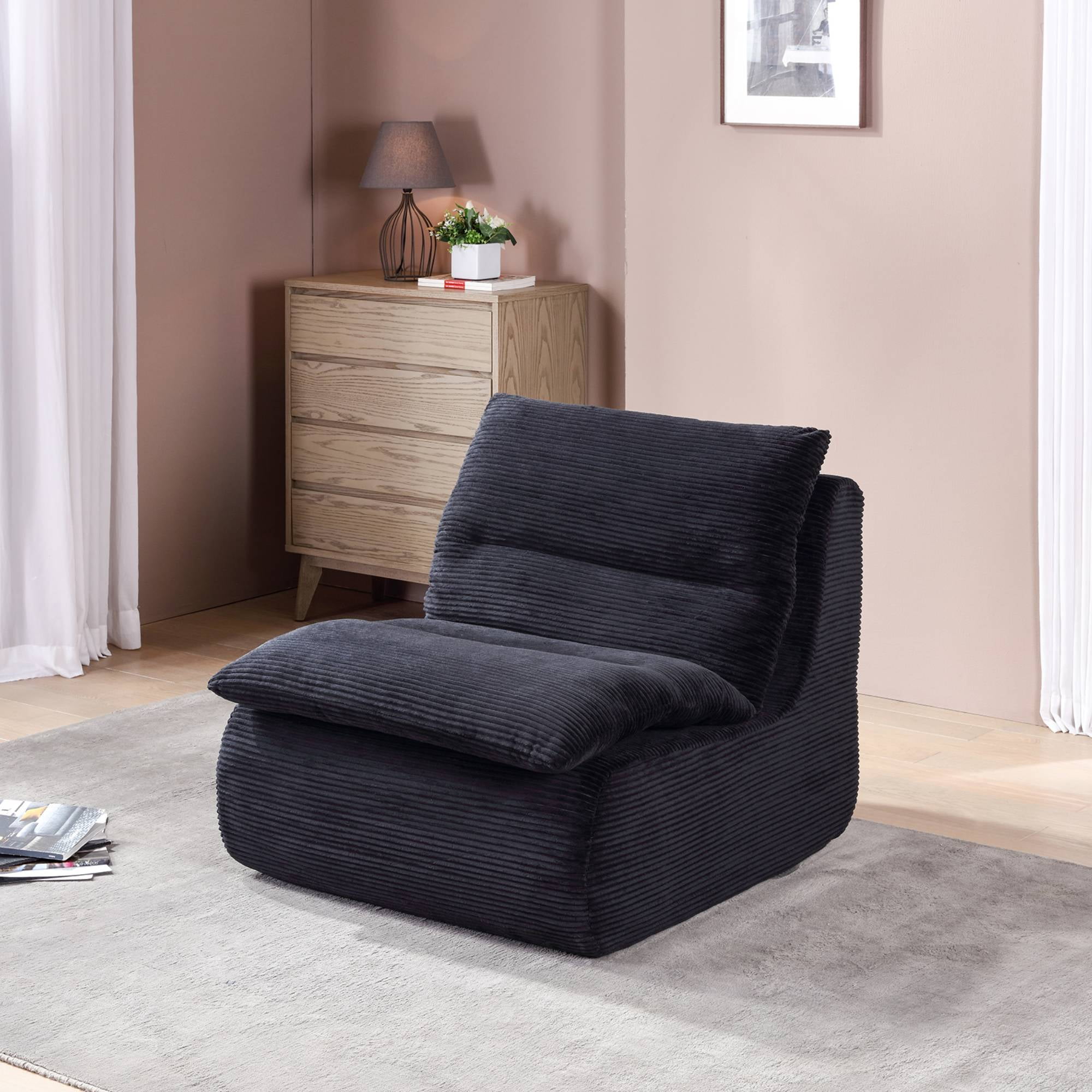 TrumanPick Bean Bag Chairs for Adults, Cloud Floor Sofa Couch Foam Lounge Chair for Living Room, Black