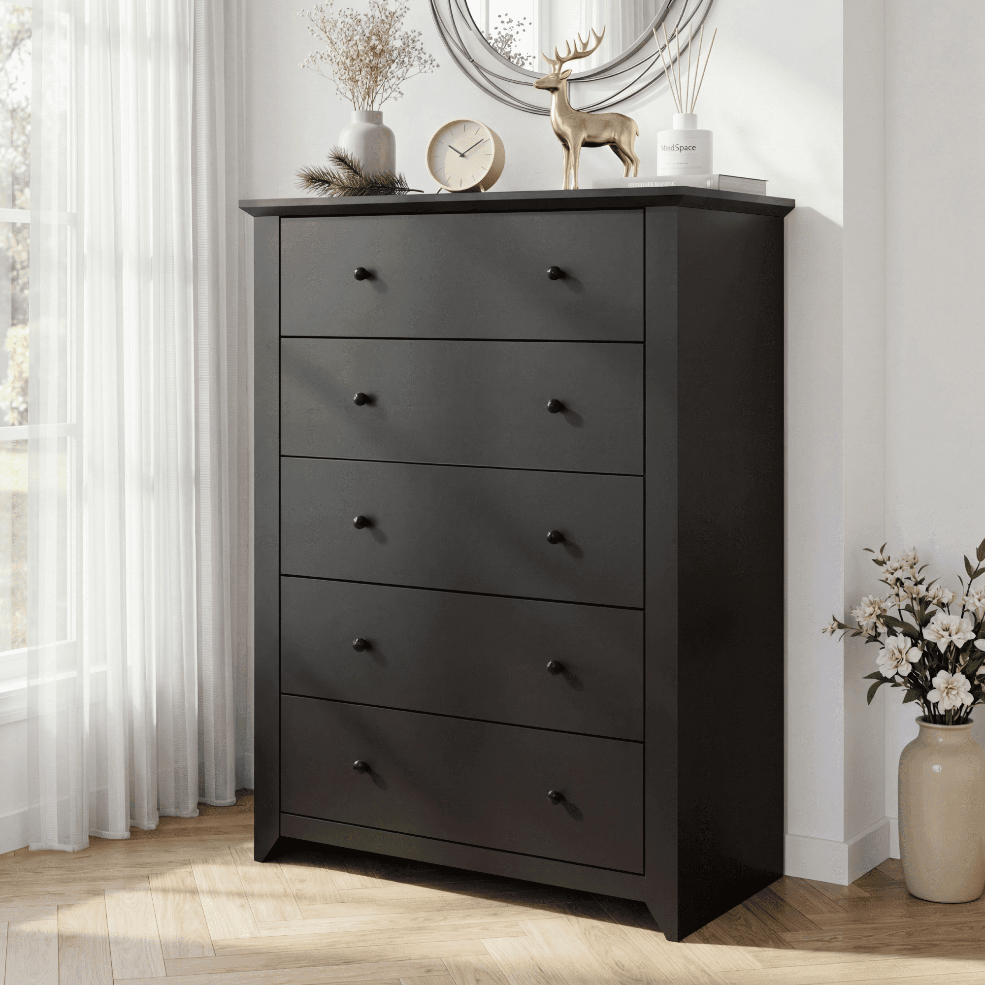 Trumanpick Black Dresser for Bedroom Chest of Drawers 5 Drawer Dresser 47 inch Tall Wood Dresser for Living Room