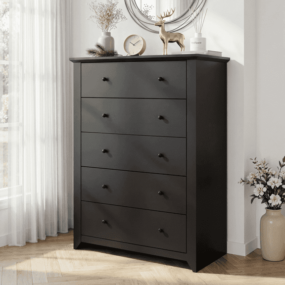 TrumanPick Black Dresser for Bedroom Chest of Drawers 5 Drawer Dresser 47" Tall Wood Dresser for Living Room