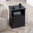 thumbnail image 1 of TrumanPick Black Nightstand with Cabinet, Side Table with 3 USB Ports, 18"W x 16"D x 24"H, 1 of 7