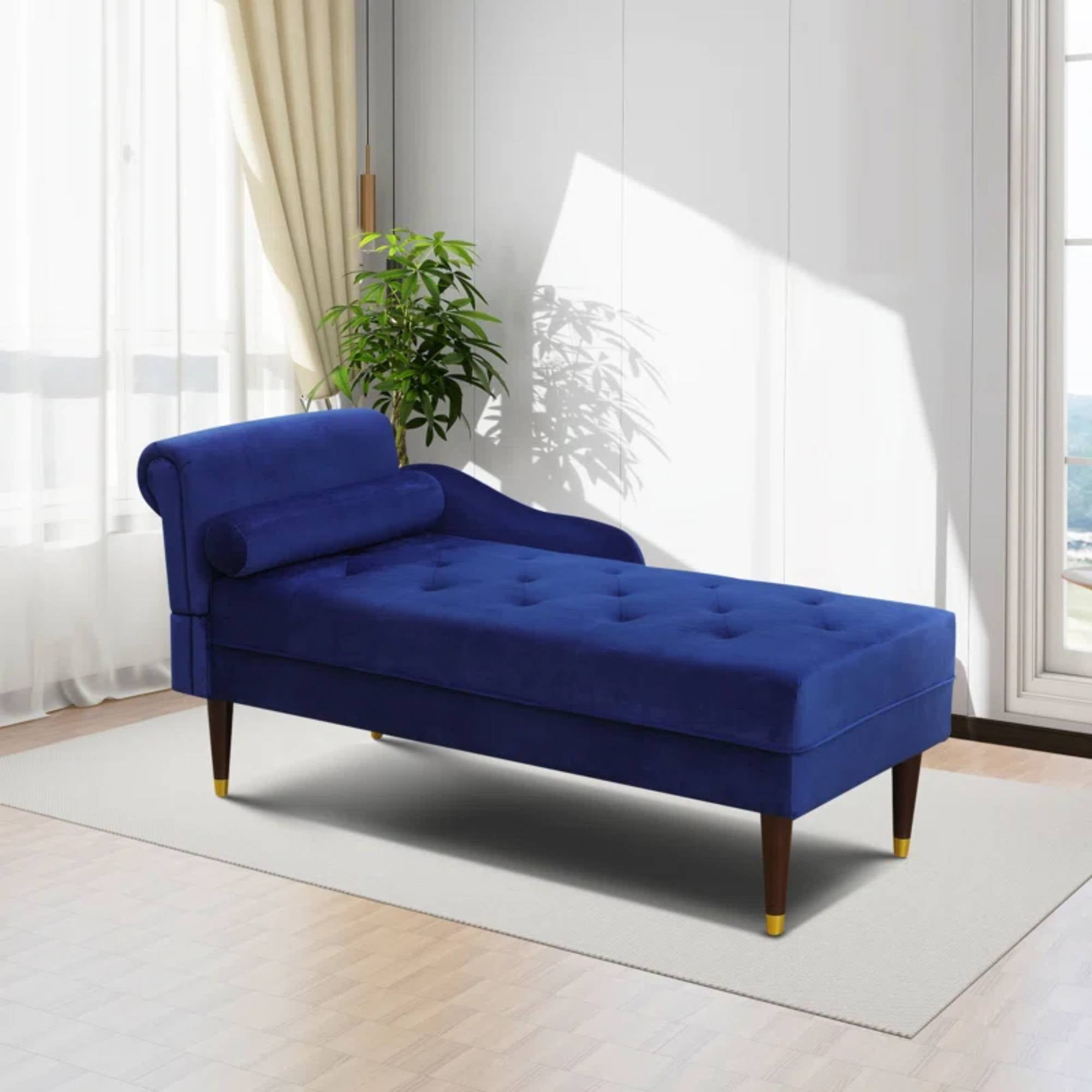 TrumanPick Chaise Lounge Indoor, Modern Velvet Lounge Chair Tufted Lounge Sofa for Living Room Bedroom, Blue
