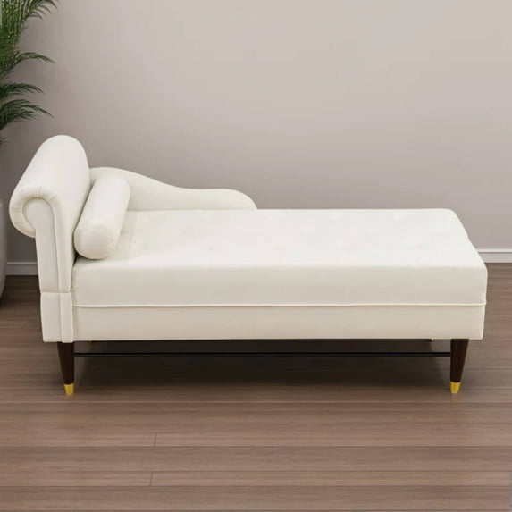TrumanPick Chaise Lounge Indoor, Modern Velvet Lounge Chair Tufted Lounge Sofa for Living Room Bedroom, White