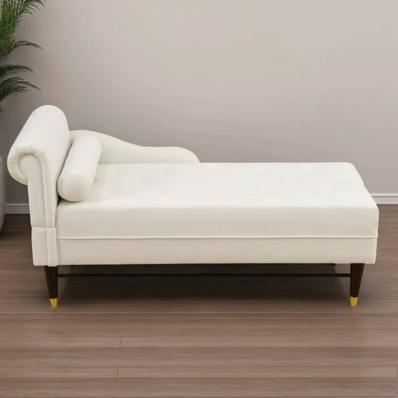TrumanPick Chaise Lounge Indoor, Modern Velvet Lounge Chair Tufted Lounge Sofa for Living Room Bedroom, White