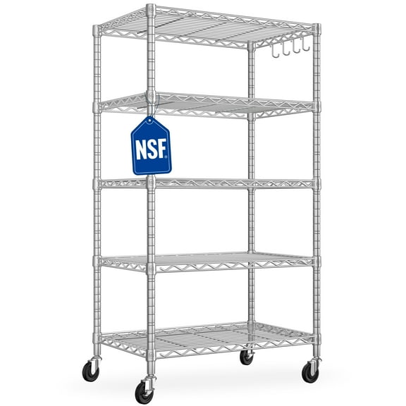 Prilinex Wire Shelf, 5 Tier Heavy Duty Wire Shelving Unit, Metal Shelves - 24"W x 18"D x 72"H Storage Shelves for Garage, Kitchen, Bathroom, Chrome