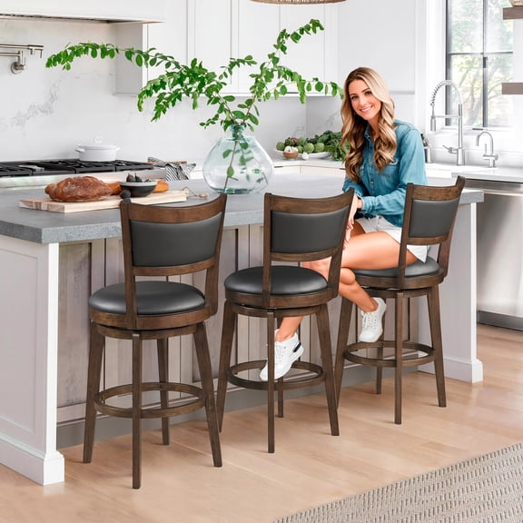 TrumanPick 24" Counter Height Swivel Barstool Set of 2 Bar Stools with High Back Seat Chairs for Kitchen Island, Cappuccino Finish