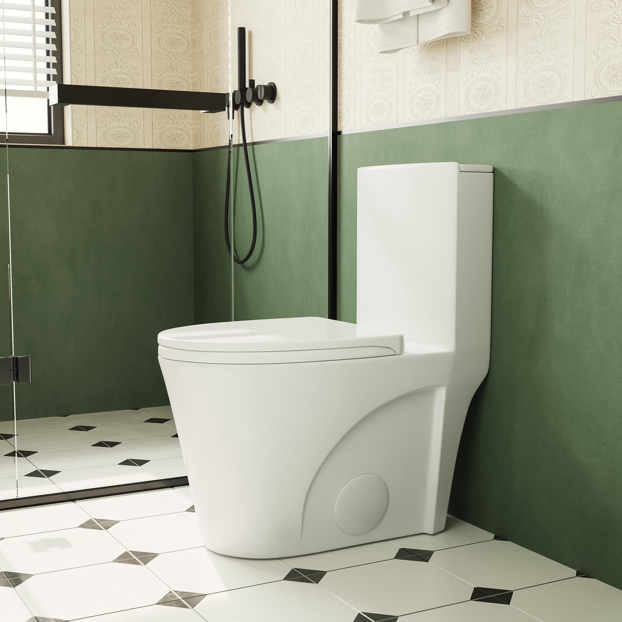 TrumanPick Elongated One Piece Toilet with Soft Close Seat, Dual Flush (1.1/1.6GPF) High-Efficiency Modern Bathroom Toilet Bowl with 17" Comfortable ADA Seat Height, 12" Rough-in, White