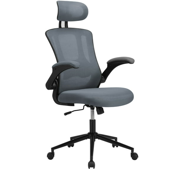 TrumanPick Ergonomic Mesh Back Office Chair, High Back Adjustable Computer Desk Chair with Lumbar Support Flip Up Arms, 300lb, Gray