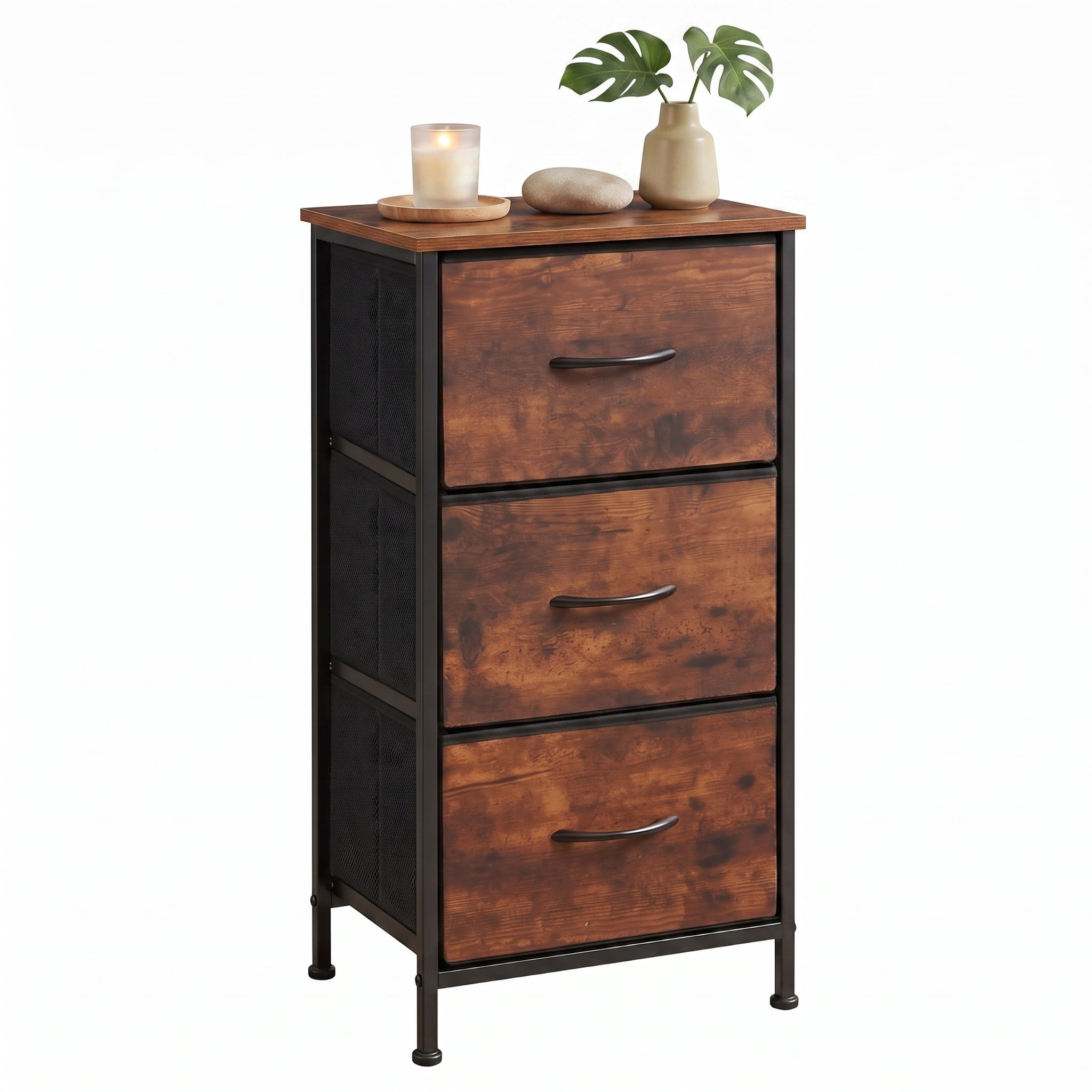 TrumanPick Fabric Storage Drawer Bedroom Dresser, Fabric Dresser for Closet, 3 Fabric Dresser with 3 Storage Drawers for Clothes, Living Room, Hallway, Entryway, Rust