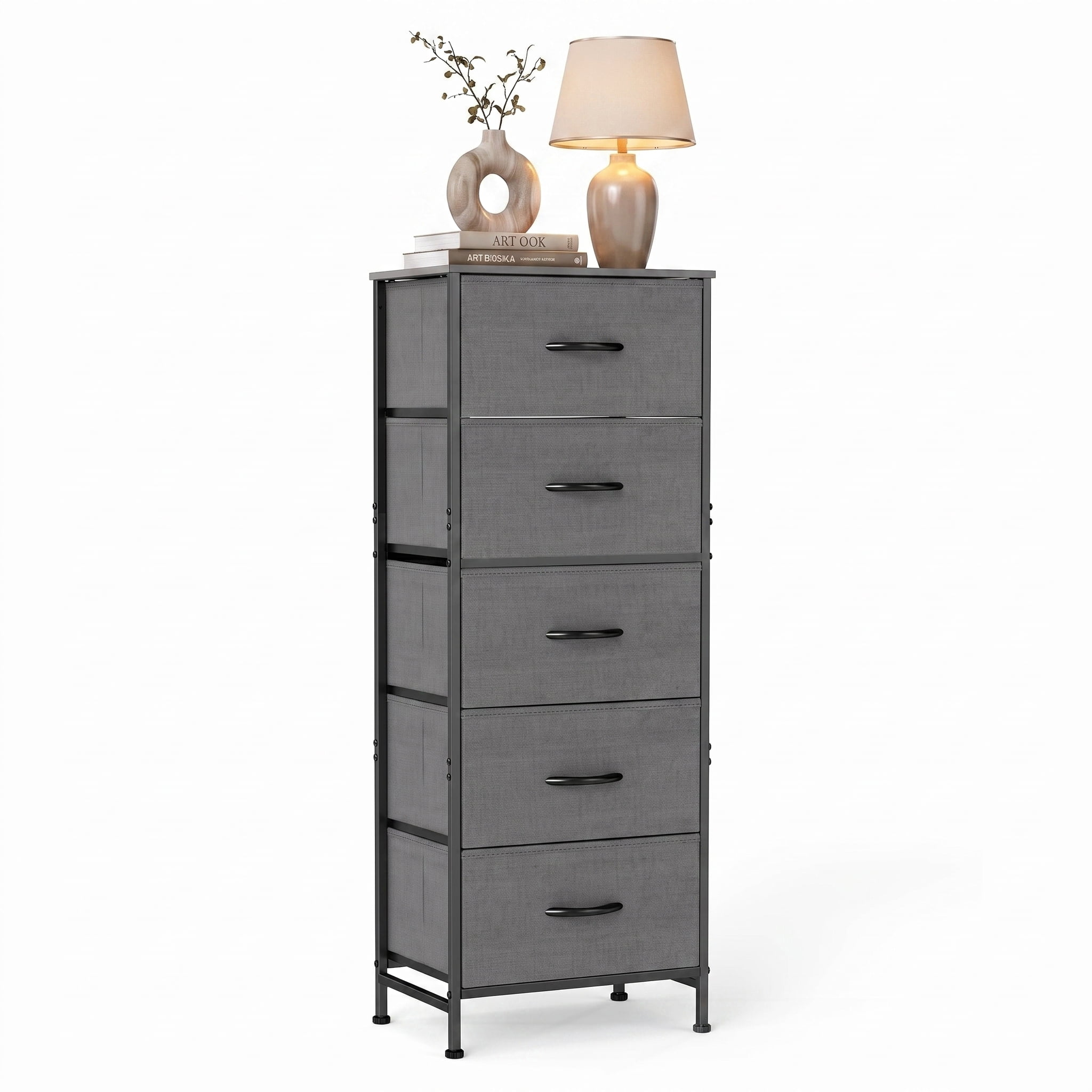 TrumanPick Fabric Storage Drawer Bedroom Dresser, Tall Dresser for Closet, 5 Fabric Dresser with 5 Storage Drawers for Clothes, Living Room, Hallway, Entryway, Gray