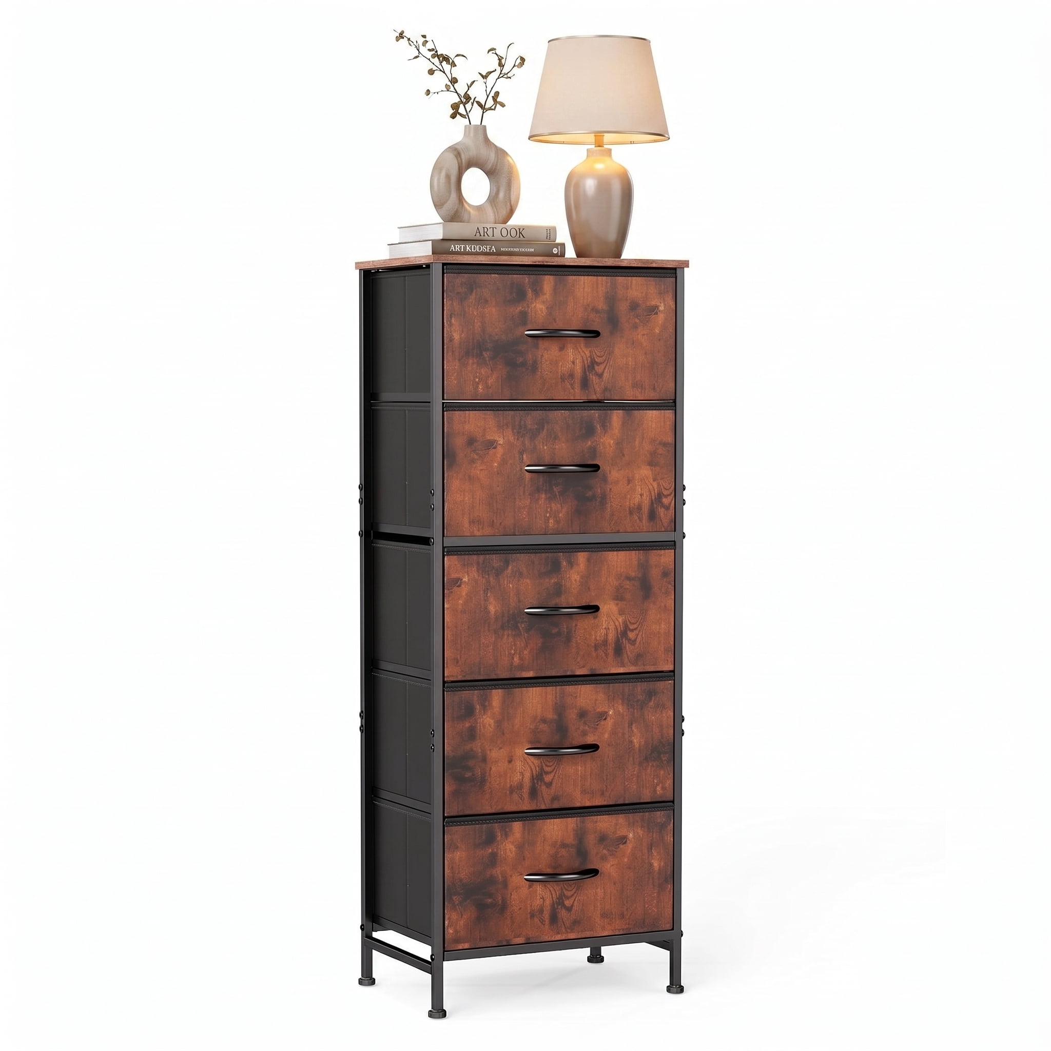 TrumanPick Fabric Storage Drawer Bedroom Dresser, Tall Dresser for Closet, 5 Fabric Dresser with 5 Storage Drawers for Clothes, Living Room, Hallway, Entryway, Rust
