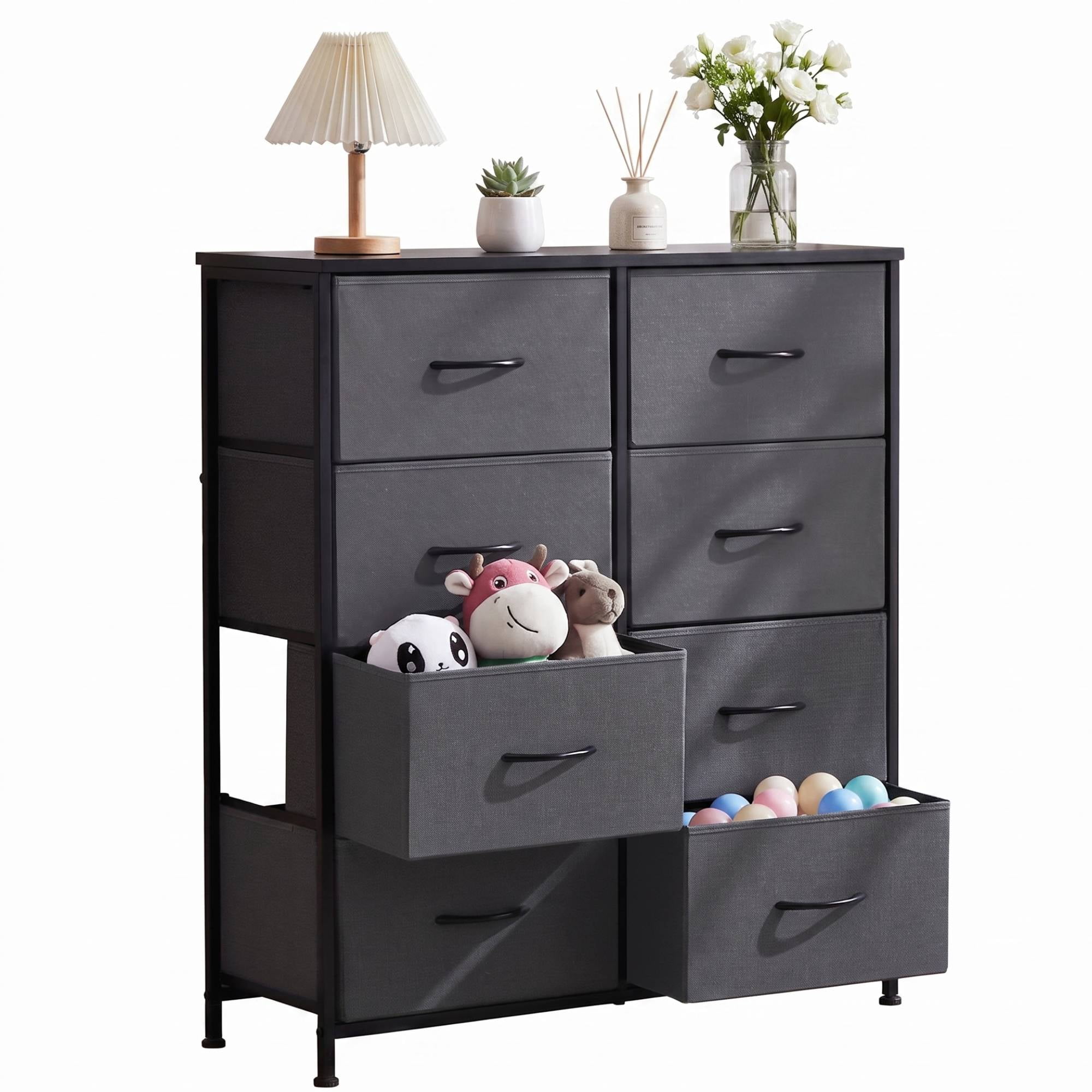 TrumanPick Fabric Storage Drawer Bedroom Dresser, Tall Dresser for Closet, 8 Fabric Dresser with 8 Storage Drawers for Clothes, Living Room, Hallway, Entryway, Gray