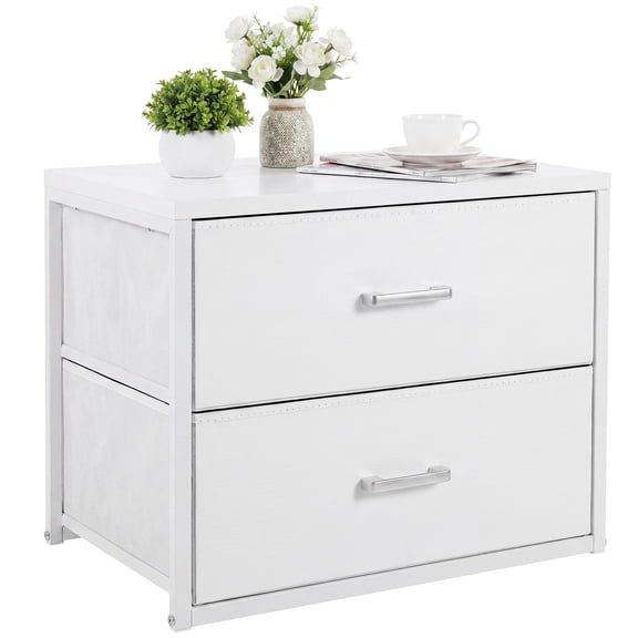 TrumanPick Fabric Storage Dresser, White Nightstand for Bedroom, Small Dresser with 2 Drawers & Wooden Top, Bedside Table End Table for Bedroom Closet Entryway College Dorm