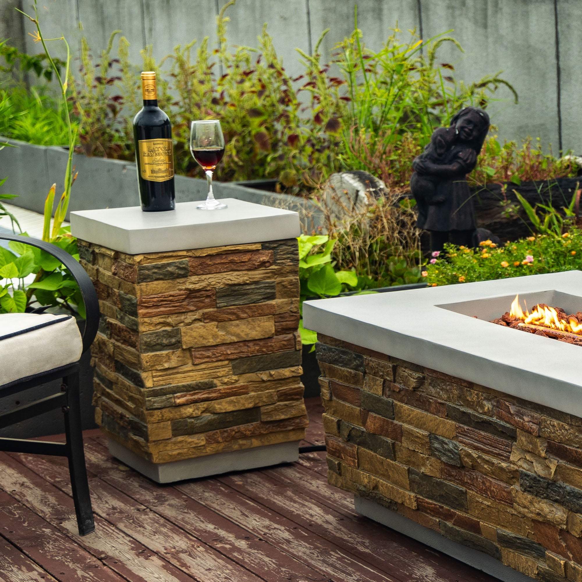 TrumanPick Fire Pit Propane Tank Holder Tank Cover Side Table 15.35"L x 15.35"W x 23"H