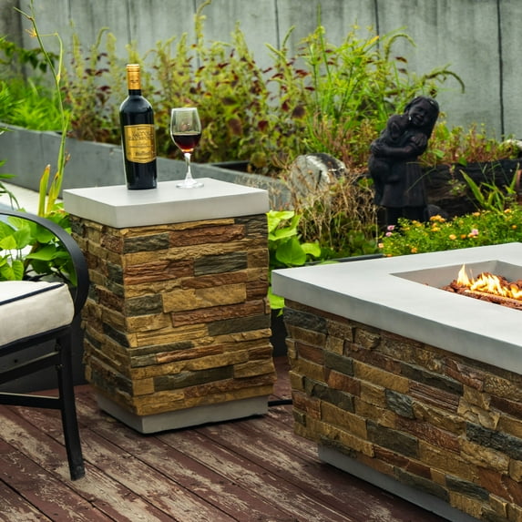 TrumanPick Fire Pit Propane Tank Holder Tank Cover Side Table 15.35"L x 15.35"W x 23"H