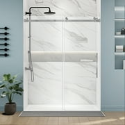 TrumanPick Bathtub Door 56-60'' W x 70" H Double Sliding Glass Shower Door with 3/8"(10mm) Clear Tempered Glass, Big Rollers, Brushed Nickel
