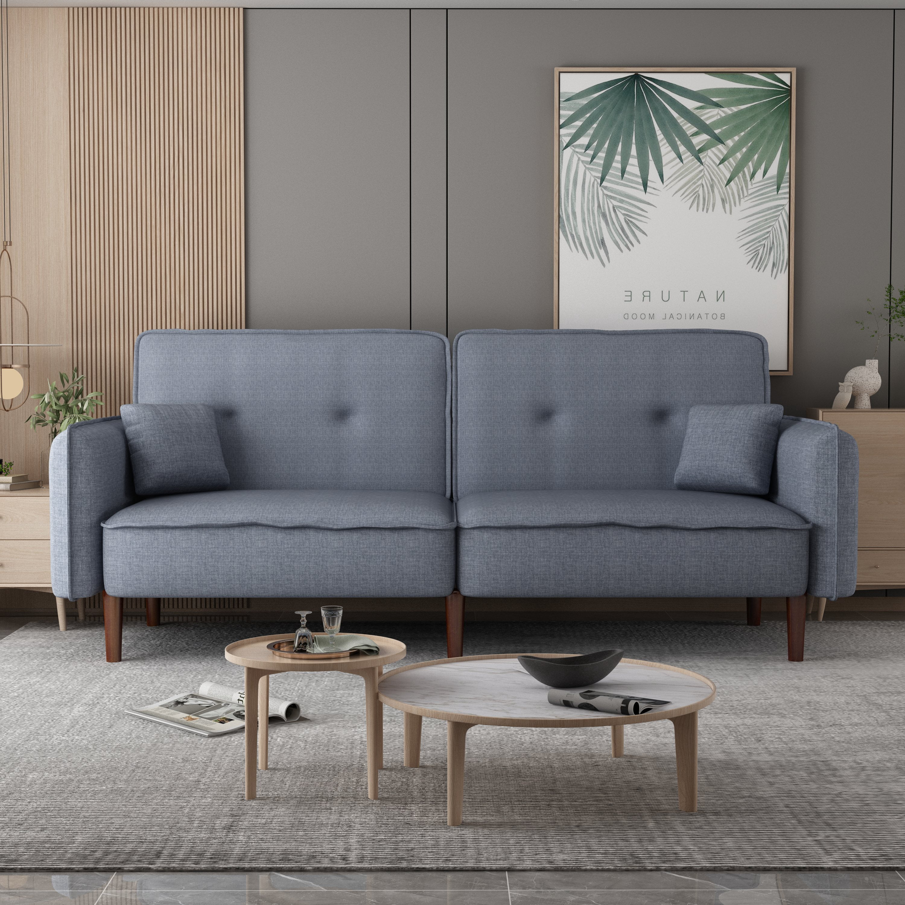 TrumanPick Futon Sofa Bed Couch Convertible Sleeper Sofa Chaise Upholstered Velvet Loveseat with 2 Pockets for Living Room, Gray