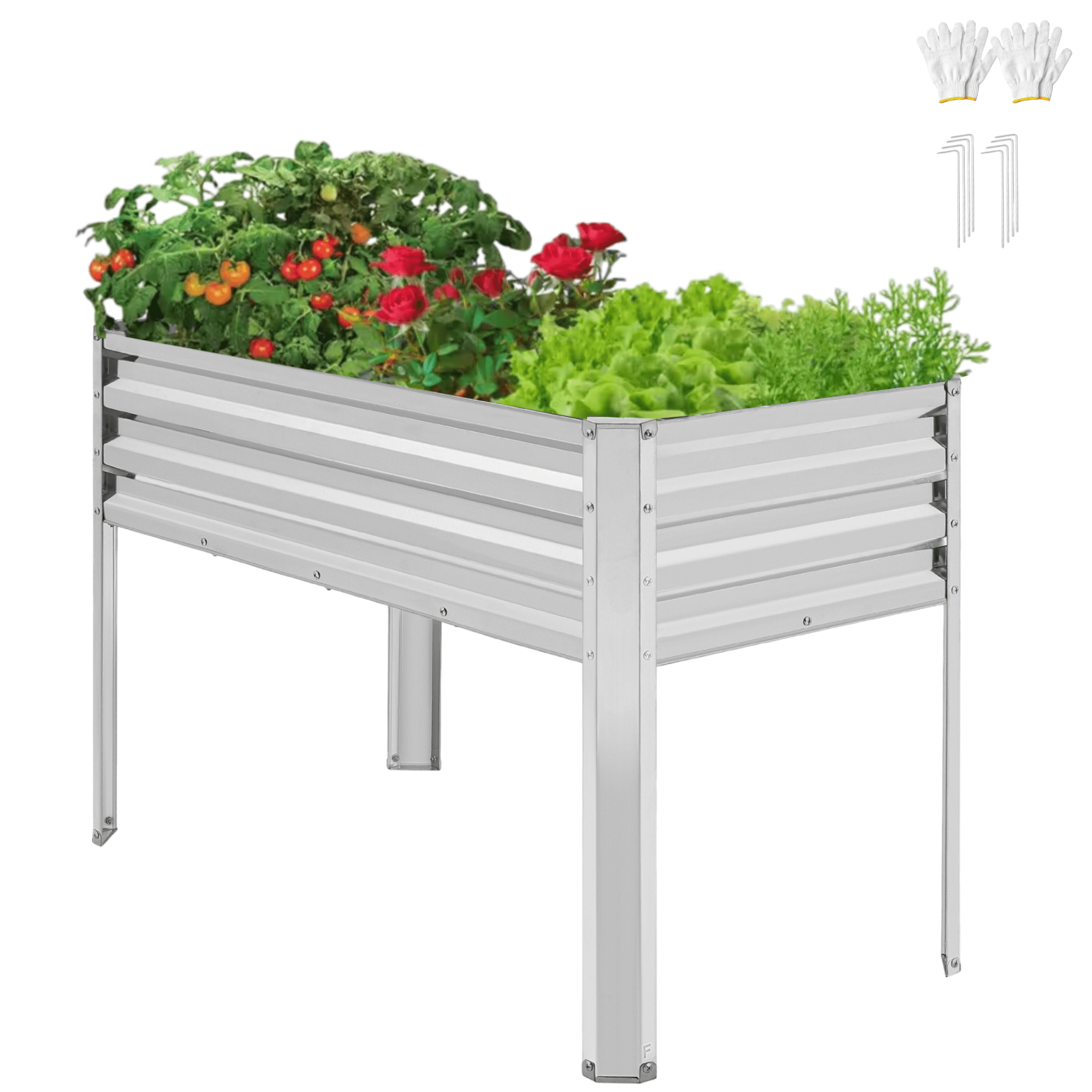 TrumanPick Galvanized Raised Garden Bed with Legs 4x2x3ft for Backyard Patio Balcony, 800lb Capacity
