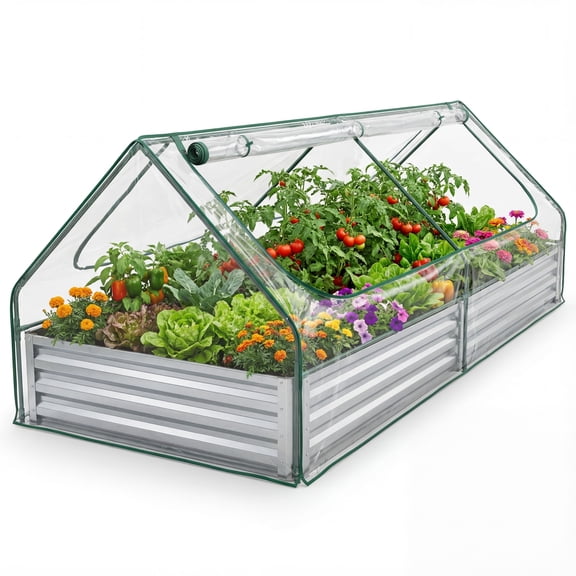 TrumanPick Greenhouse for Raised Garden Bed, Portable Cold Frame Plant Cover with Roll-Up Zipper Windows, UV Resistant PVC Gardening Tent for Outdoor Vegetables & Flowers, Green