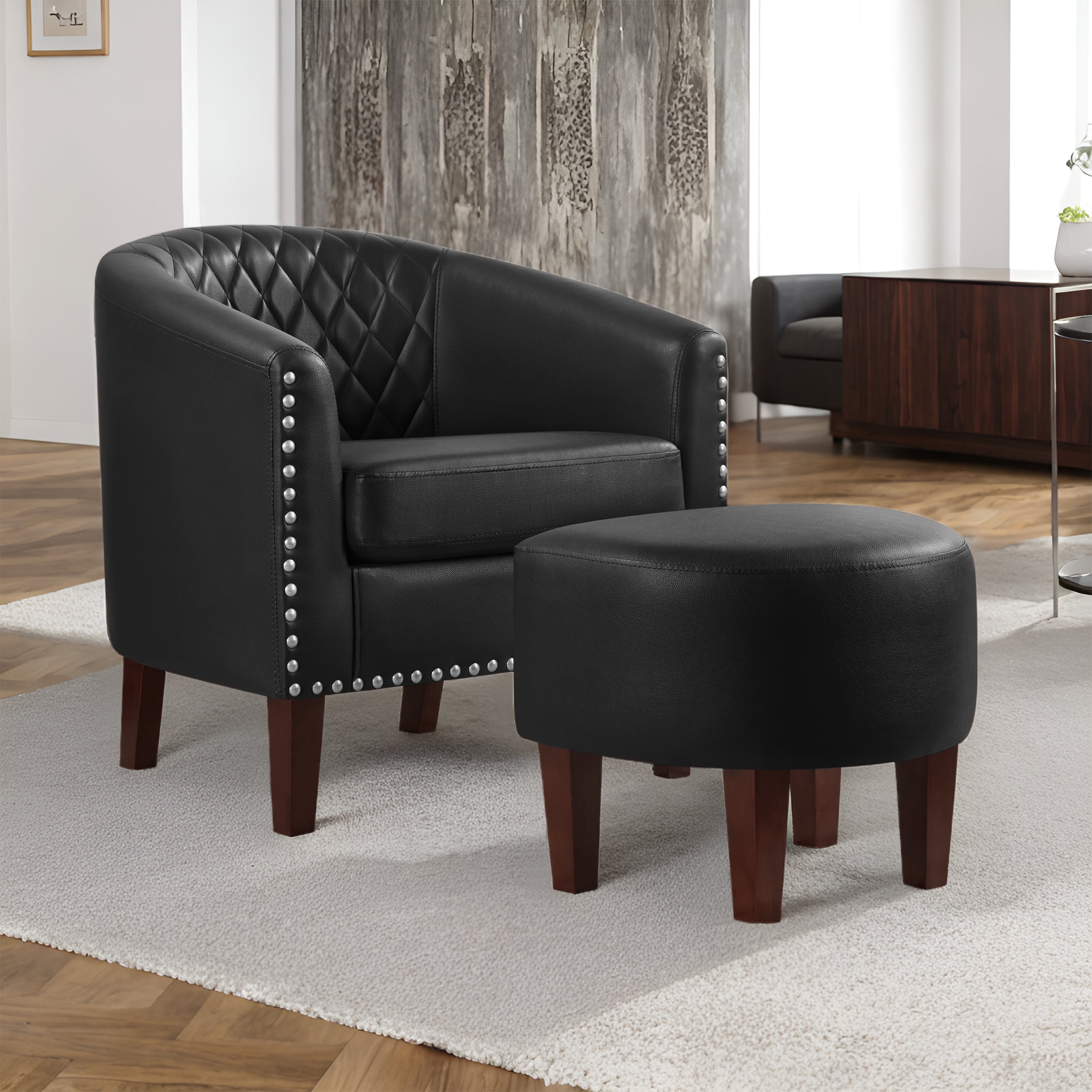 TrumanPick Leather Accent Barrel Chair with Ottoman Modern Living Room ...