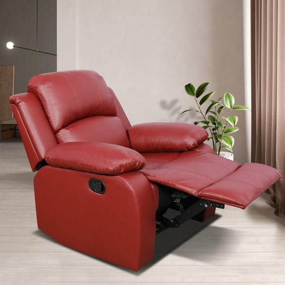 TrumanPick Manual Leather Recliner Chair,Overstuffed reclining Armchair Home Theater Sofa Recliner for Living Room,Red