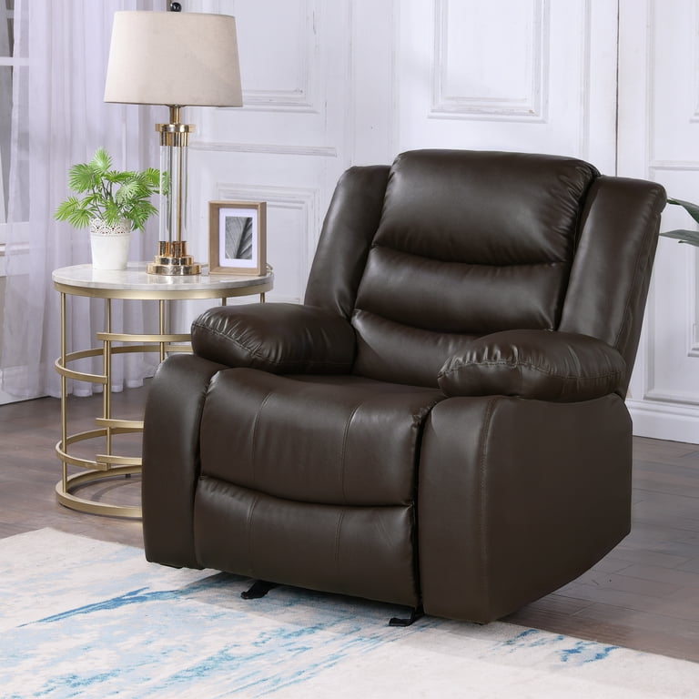 TrumanPick Manual Recliner Chair Rocker Sofa Chair Faux Leather Reclining Armhairs with Overstuffed Arm and Back for Living Room Bedroom Brown