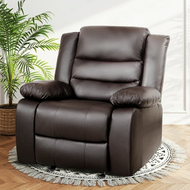 TrumanPick Manual Recliner Rocker Chair, Leather Glider Rocker Recliner Living Room Theater Reclining Chairs for Adults Small Spaces, Brown