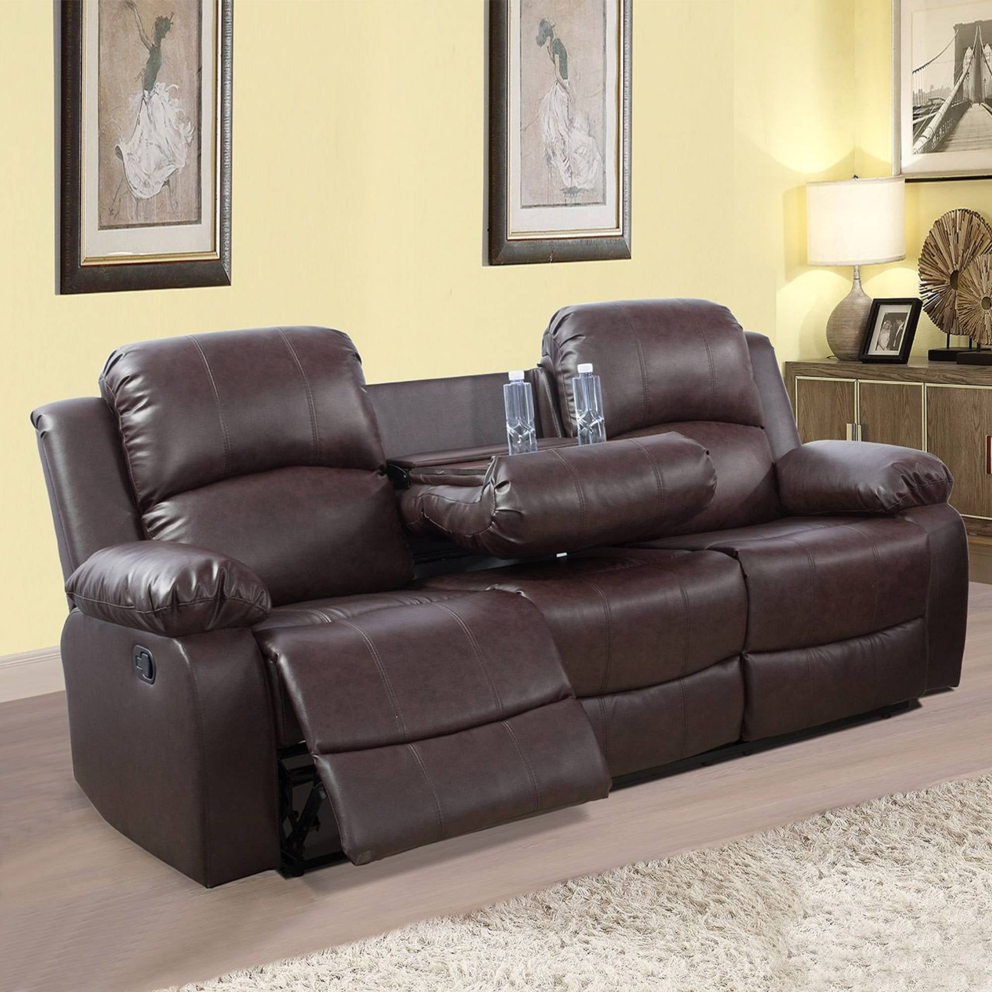 TrumanPick Manual Recliner Sofa Chair, Overstuffed 3 Seat reclining Armchair Home Theater Sofa Recliner for Living Room, Brown