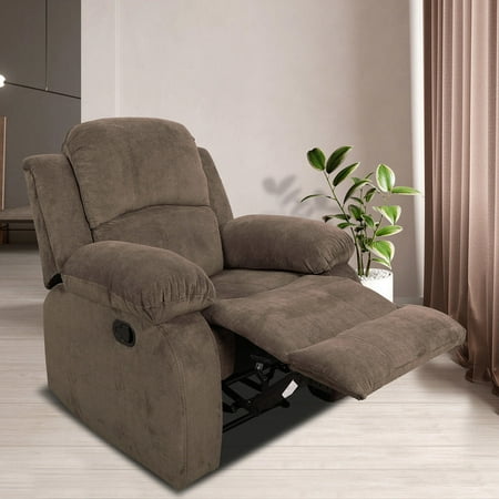 TrumanPick Manual Velvet Recliner Chair,Overstuffed reclining Armchair Home Theater Recliner Sofa for Living Room, Brown