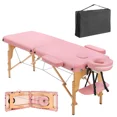 thumbnail image 1 of TrumanPick Wood Massage Table Portable Lash Beds Spa Bed Massage Couch Foldable Spa Tables Adjustable 2 Fold with Non-Woven Bag 24 inch, Pink, 1 of 7