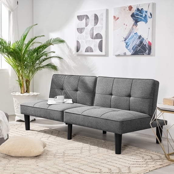 TrumanPick Memory Foam Futon, Convertible Sofa Bed, Linen Upholstery, Gray