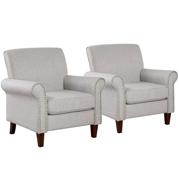 TrumanPick Mid-Century Accent Chair Modern Single Sofa Chair Linen Comfy Arm Chair for Living Room, Grey