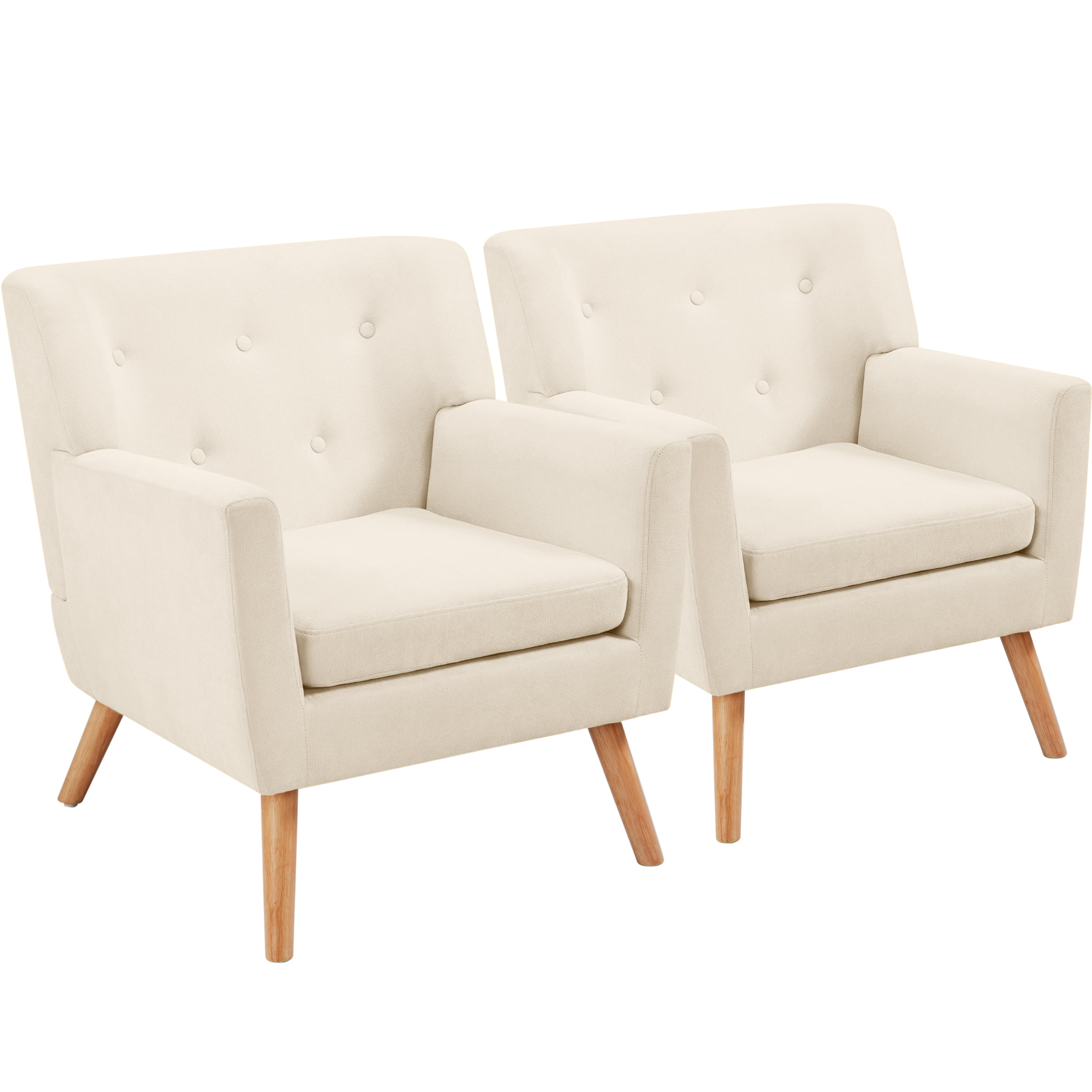 TrumanPick Mid Century Accent Chairs, Set of 2 Modern Living Room Armchair Tufted Single Sofa Lounge Chair for Bedroom, Beige