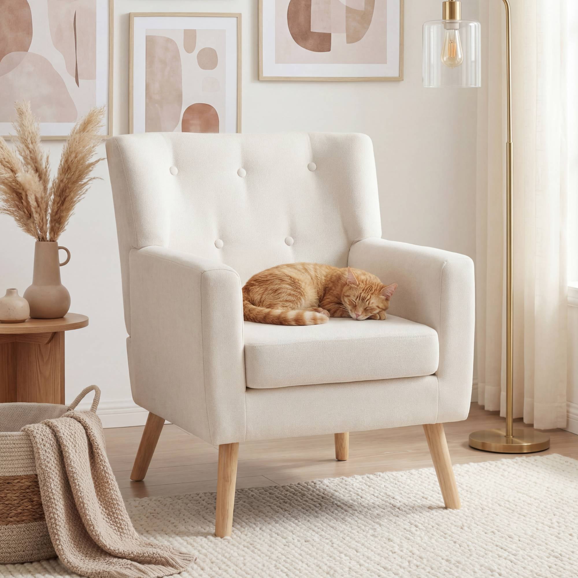 TrumanPick Mid Century Accent Chairs, Tufted Modern Living Room Armchair Single Sofa Lounge Chair for Bedroom, Beige