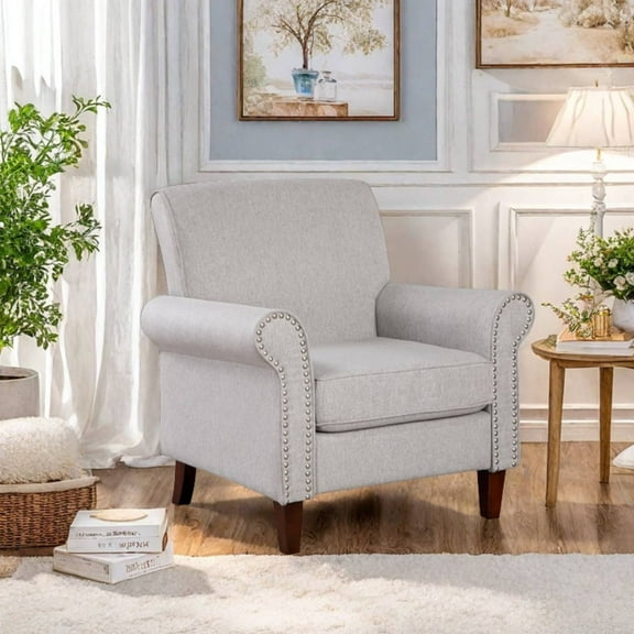 TrumanPick Mid-Century Accent Chair Single Sofa Reading Chairs Comfy Arm Chair Living Room Lounge Chiar, Grey