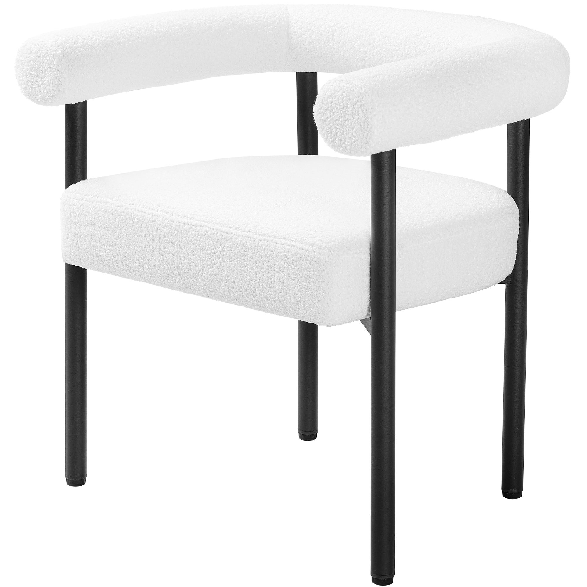TrumanPick Modern Boucle Dining Chair, Upholstered Dinner Sherpa Chairs with Metal Legs&Curved Backrest for Kitchen, White