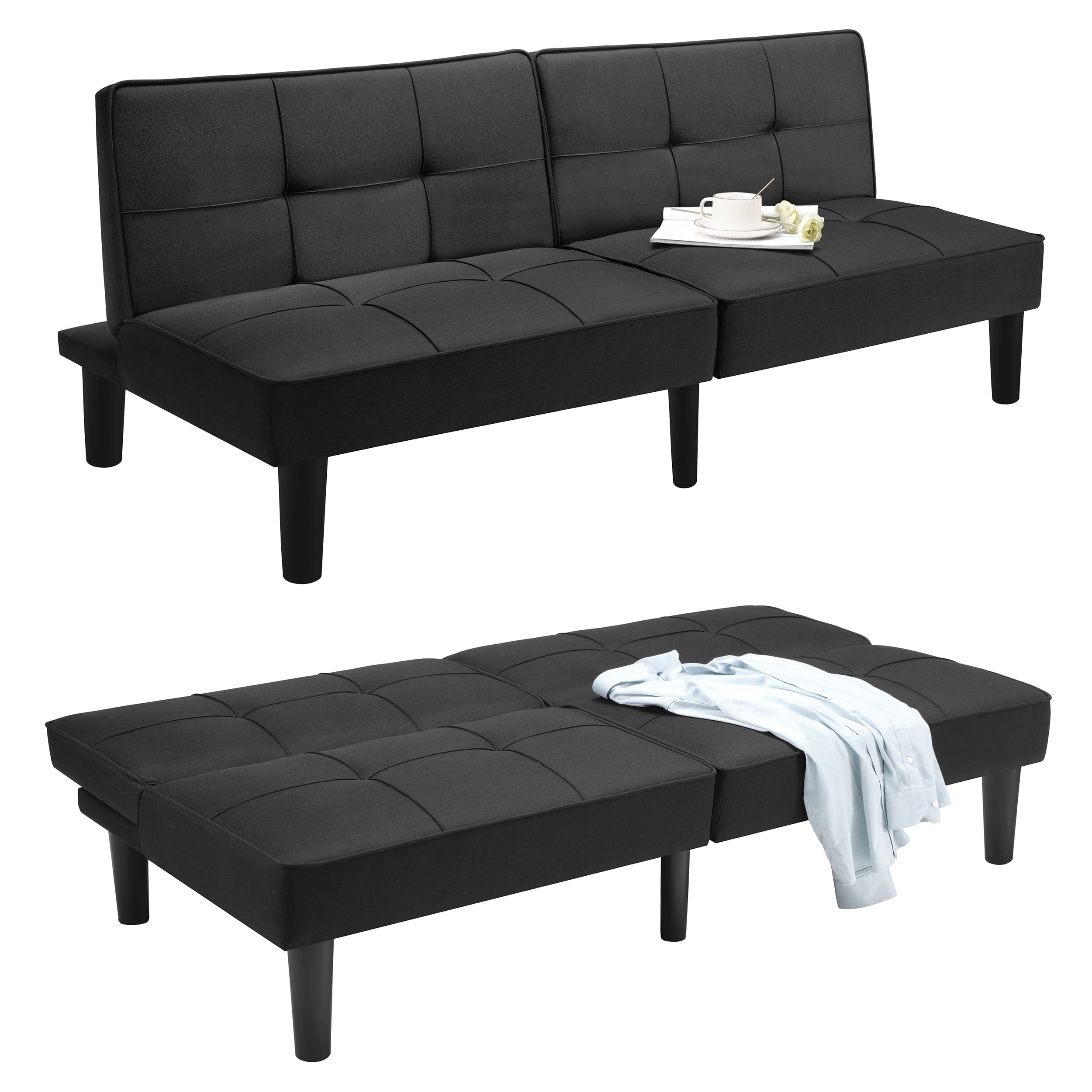 Free Shipping TrumanPick Modern Futon Sofa Couch Bed Folding Recliner Convertible Sleeper Sofa Loveseat for Living Room Black Walmart
