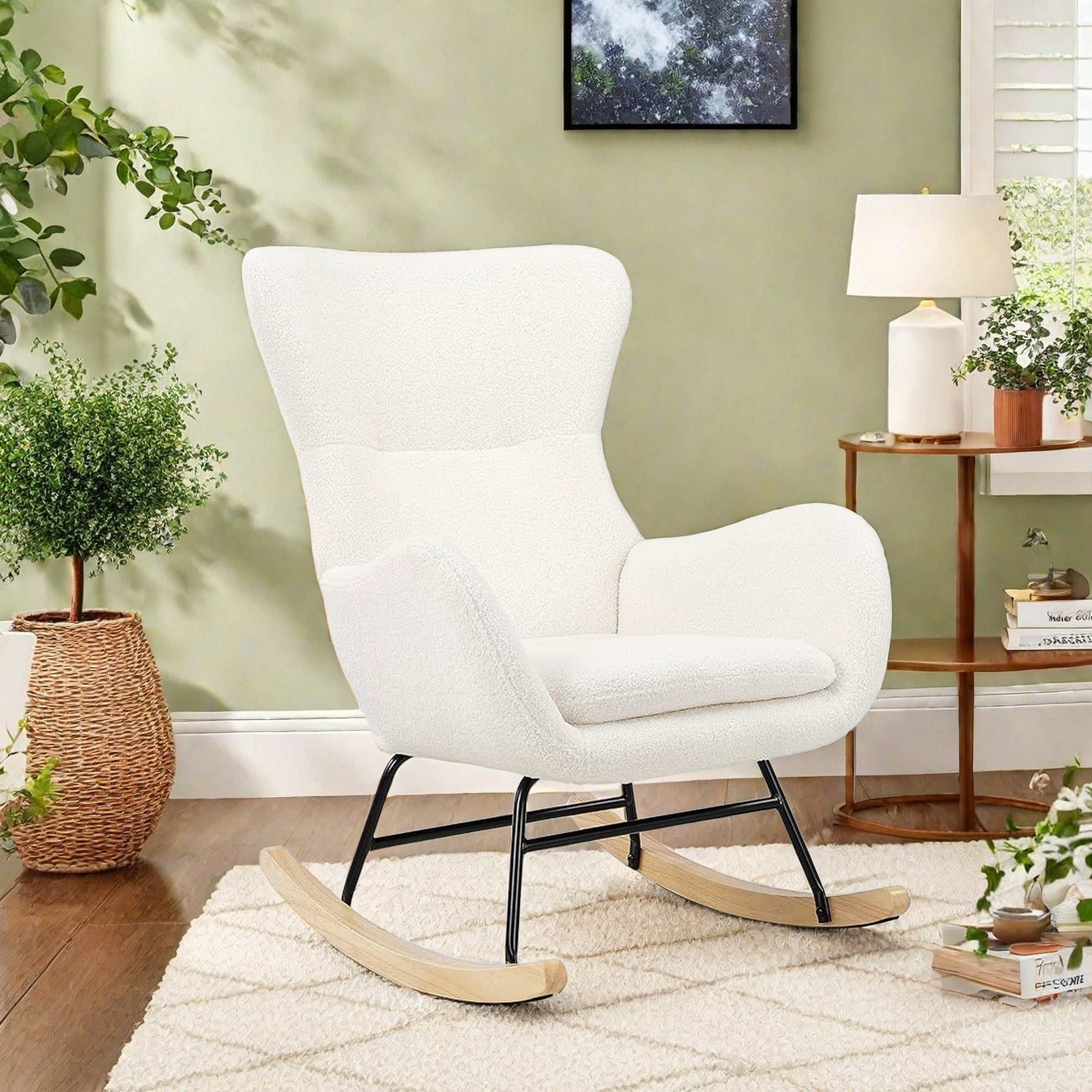 TrumanPick Nursery Rocking Chair Teddy Upholstered Glider Rocker ...
