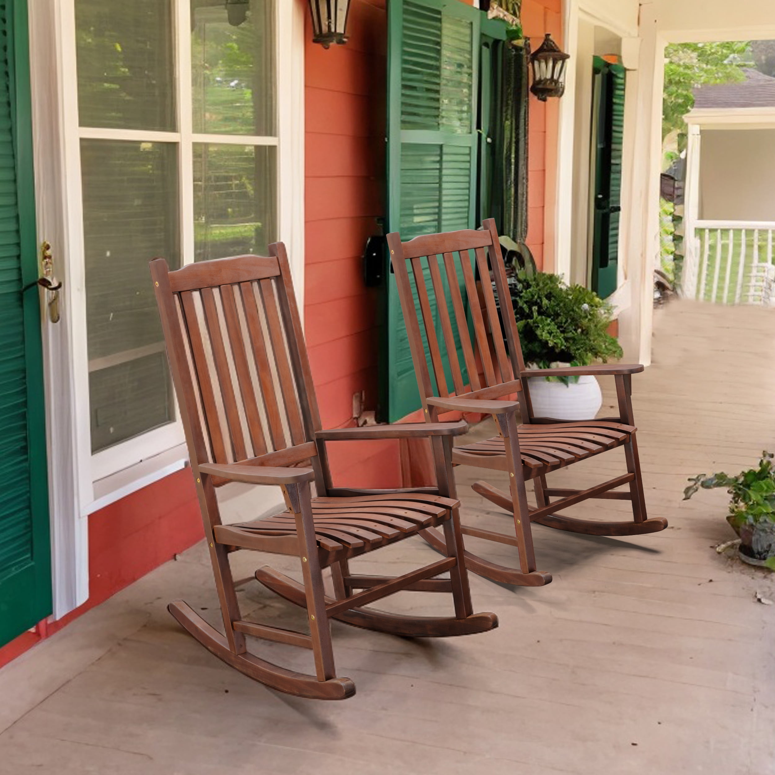 TrumanPick Outdoor Rocking Chair Set of 2 Wood Porch Rocker for Adults ...