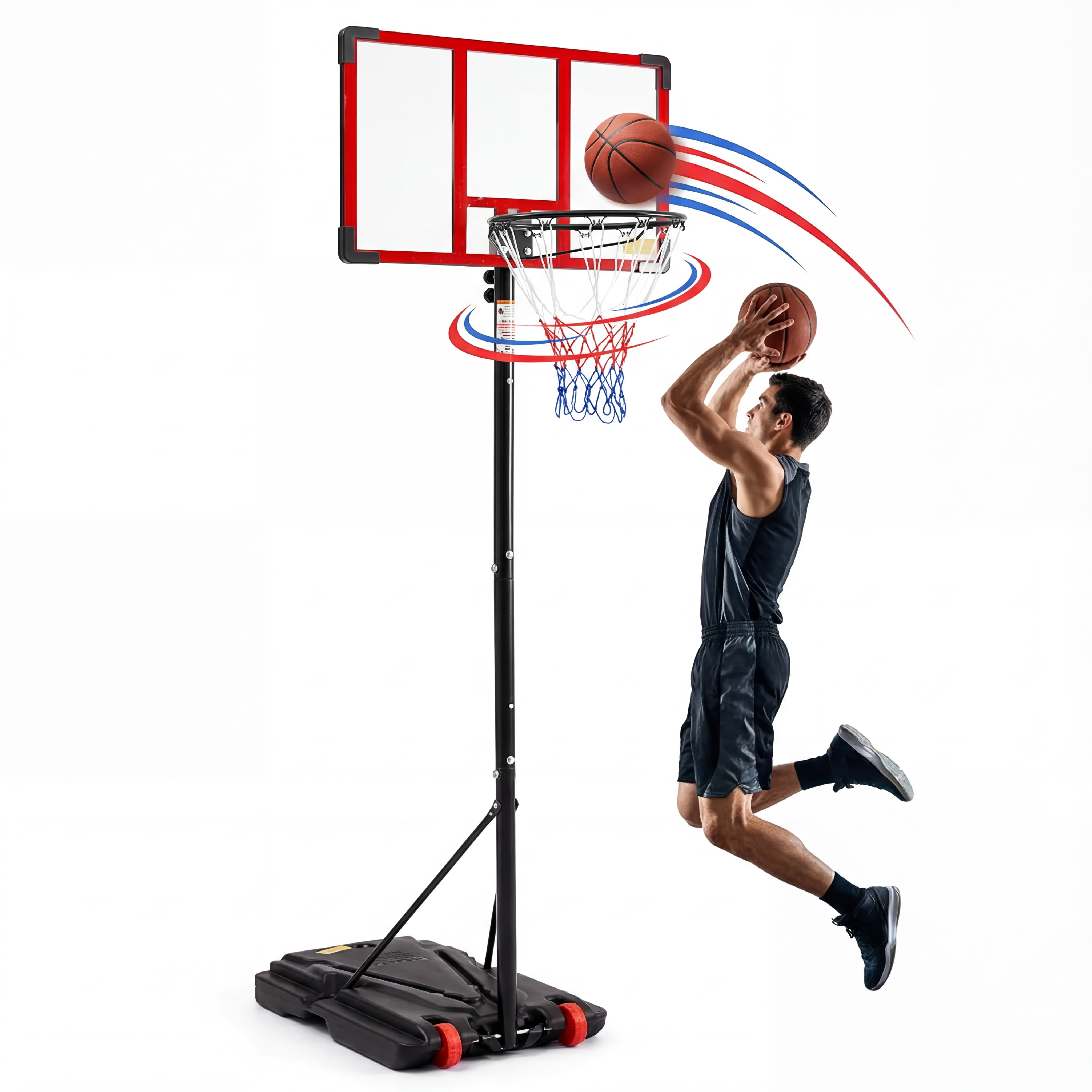 TrumanPick Portable Basketball Hoop Stand 5.1-8.5 Ft Adjustable Basketball Goal System for Kids Youth, Red