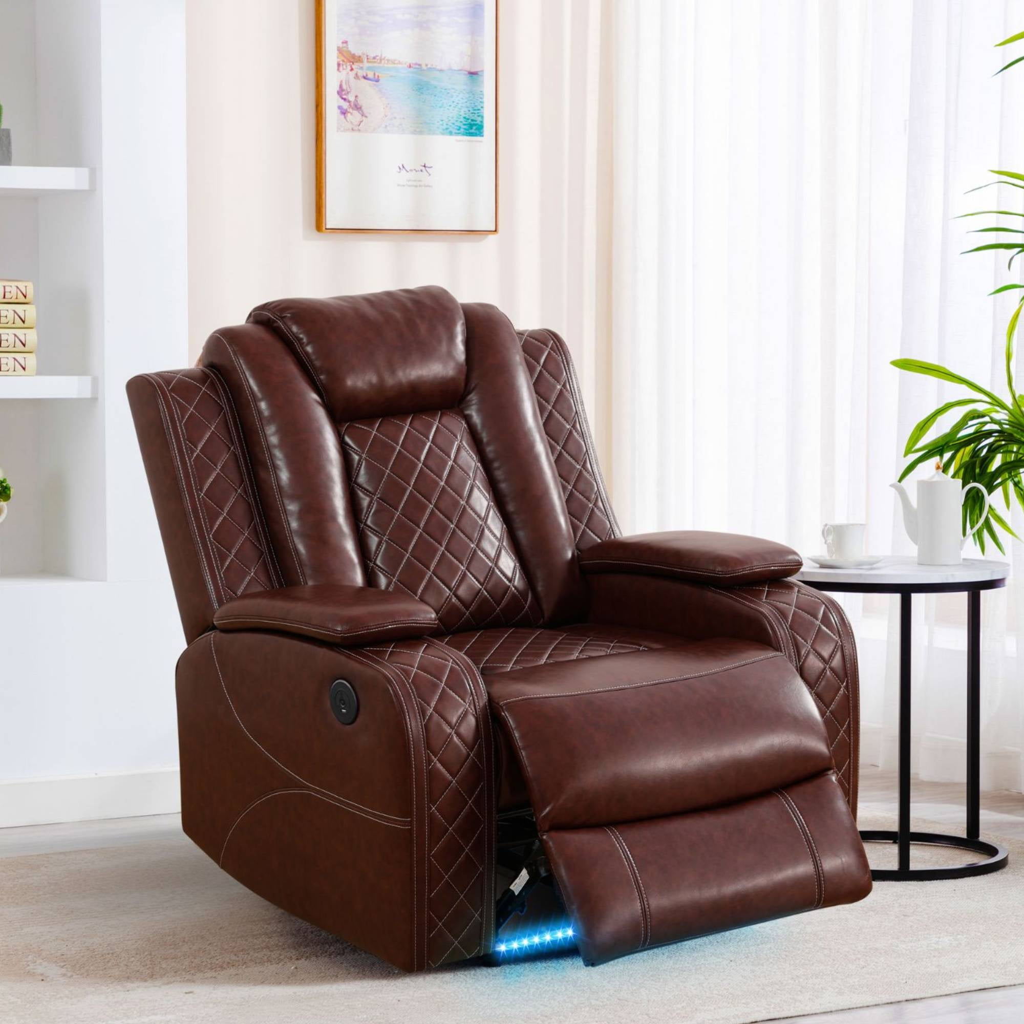 TrumanPick Power Air Leather Recliner Sofa Set with LED Lights Couches for Living Room with USB Port, Cup Holders, Red