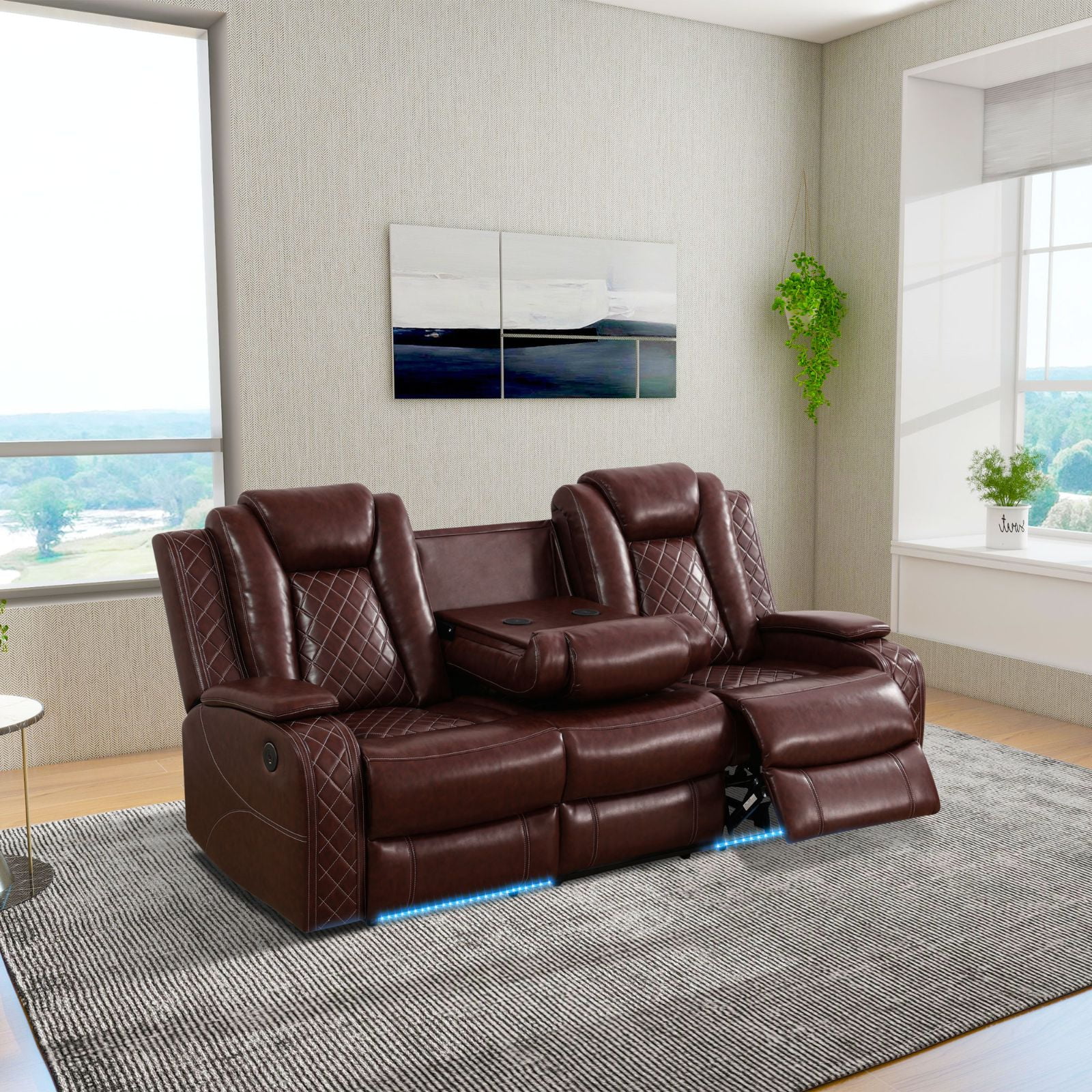 TrumanPick Power Air Leather Recliner Sofa Set with LED