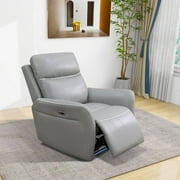 TrumanPick Power Recliner Chair with LED, Breathing Leather Reclining Sofa Couch for Living Room, Grey