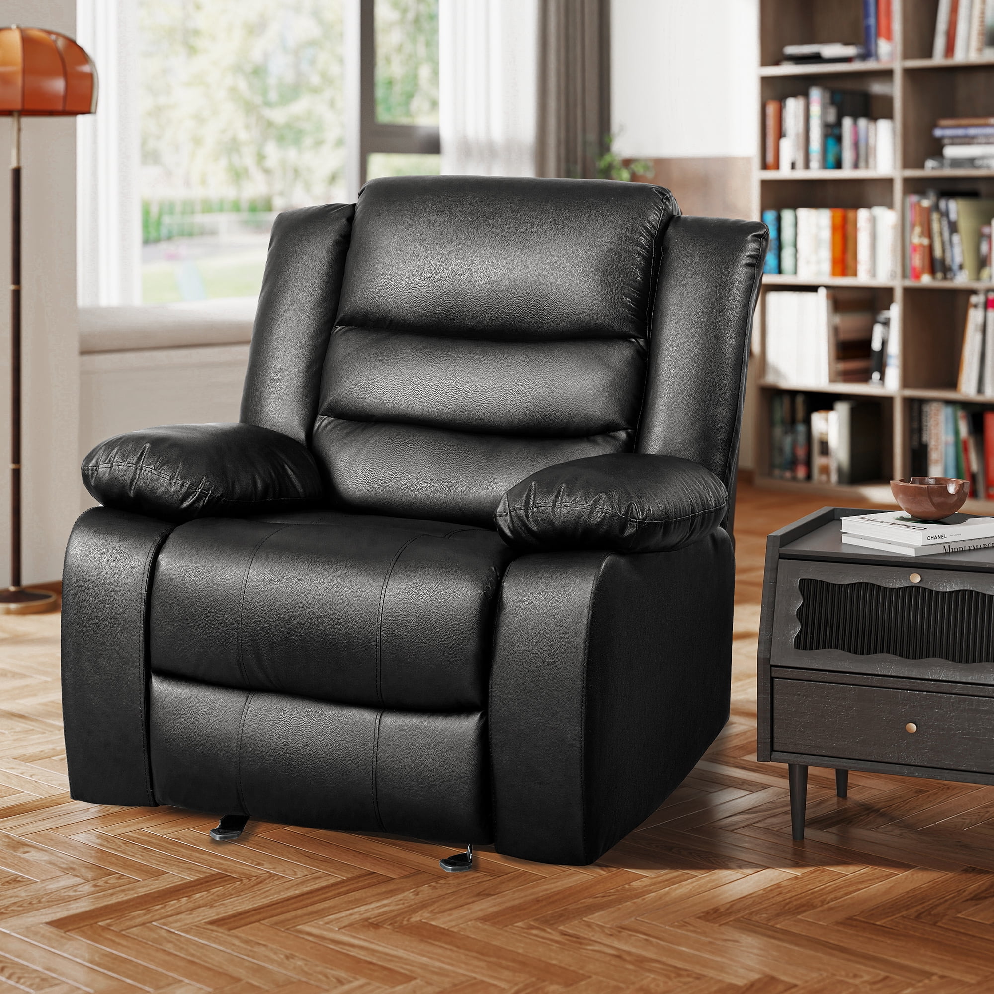 TrumanPick Recliner Chair PU Leather Rocker Recliners Sofa Chairs for Adults Lazy Boy Rocking Chair for Living Room, Black