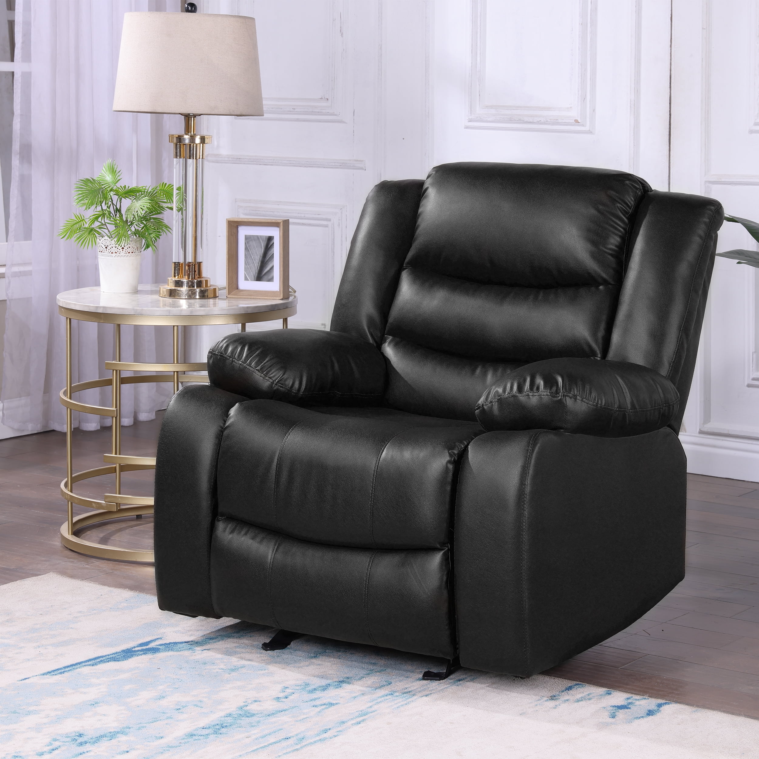 TrumanPick Oversized Manual Recliner Chair Home Theater Rocking Sofa Wood Iron Frame Brown Walmart