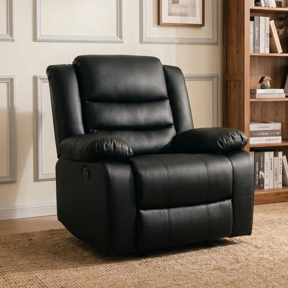 TrumanPick Recliner Chairs for Audlts, PU Leather  Rocker Recliners Small Spaces Sleeper Sofa Chair for Living Room, Black