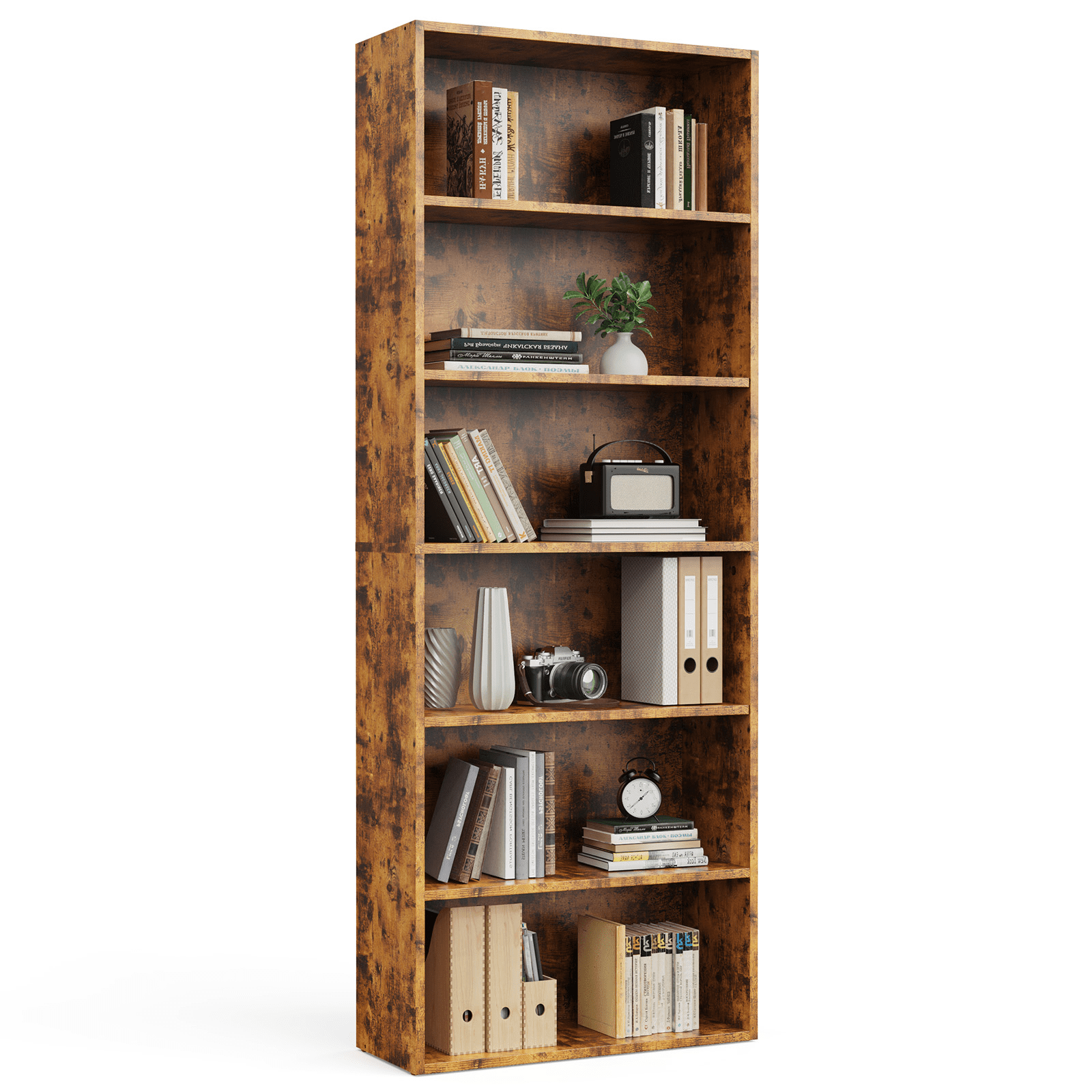 TrumanPick Rust Industrial 6 Shelf Bookcase - Large 63 Inch Tall Floor Standing Open Bookshelf for Home Office, Living Room, and Bedroom Storage
